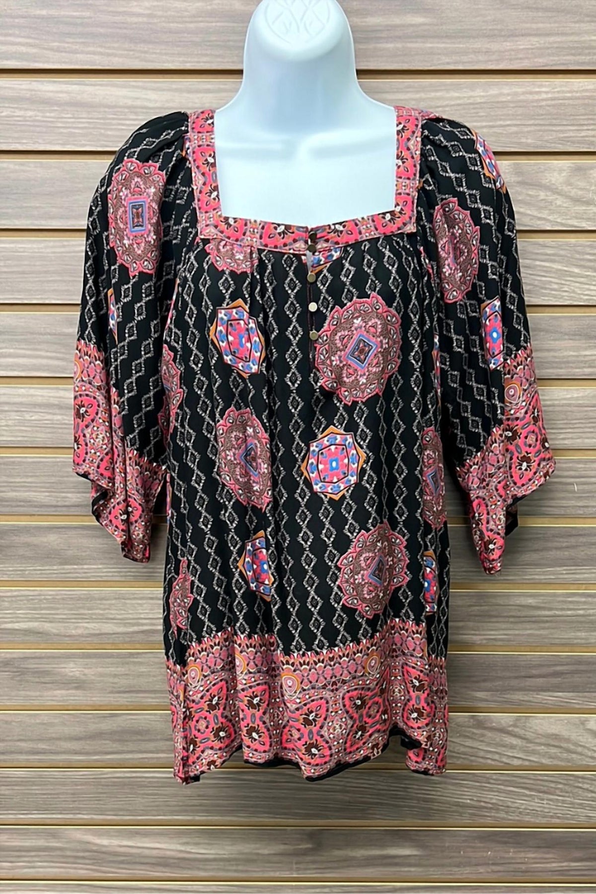 Mittoshop - Women's Boho Paisley Square Neck Half Button Blouse