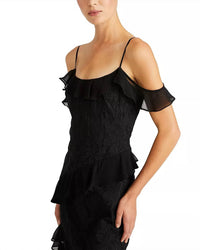 Ml Monique Lhuillier - Siennaruffle Cold Shoulder Lace Gown Dress - black - clothing - dresses