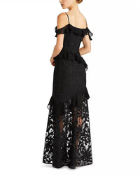 Ml Monique Lhuillier - Siennaruffle Cold Shoulder Lace Gown Dress - black - clothing - dresses