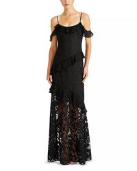 Ml Monique Lhuillier - Siennaruffle Cold Shoulder Lace Gown Dress - black - clothing - dresses