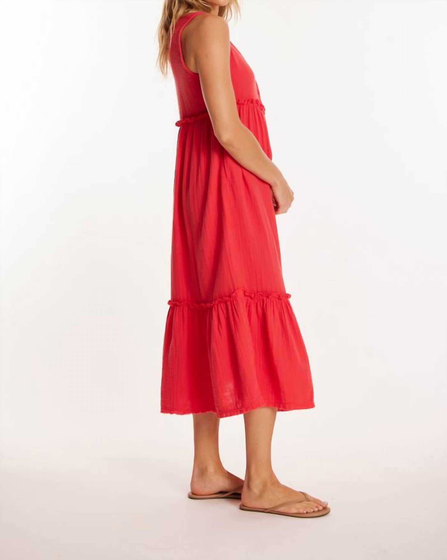 Mododoc - Button Front Tiered Midi Tank Dress - clothing - cotton - dresses
