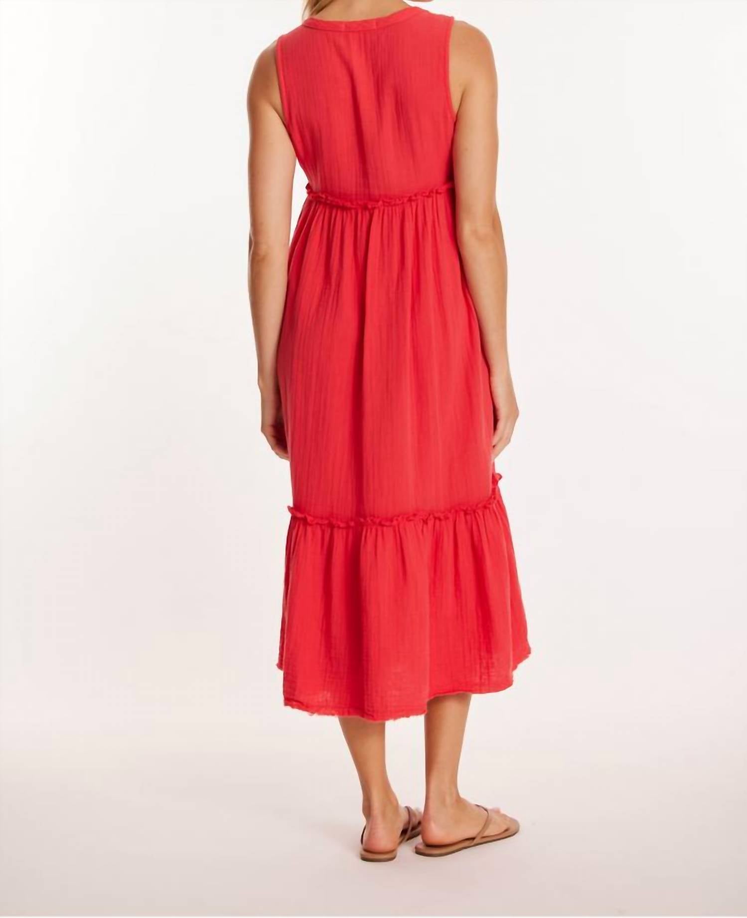 Mododoc - Button Front Tiered Midi Tank Dress - clothing - cotton - dresses