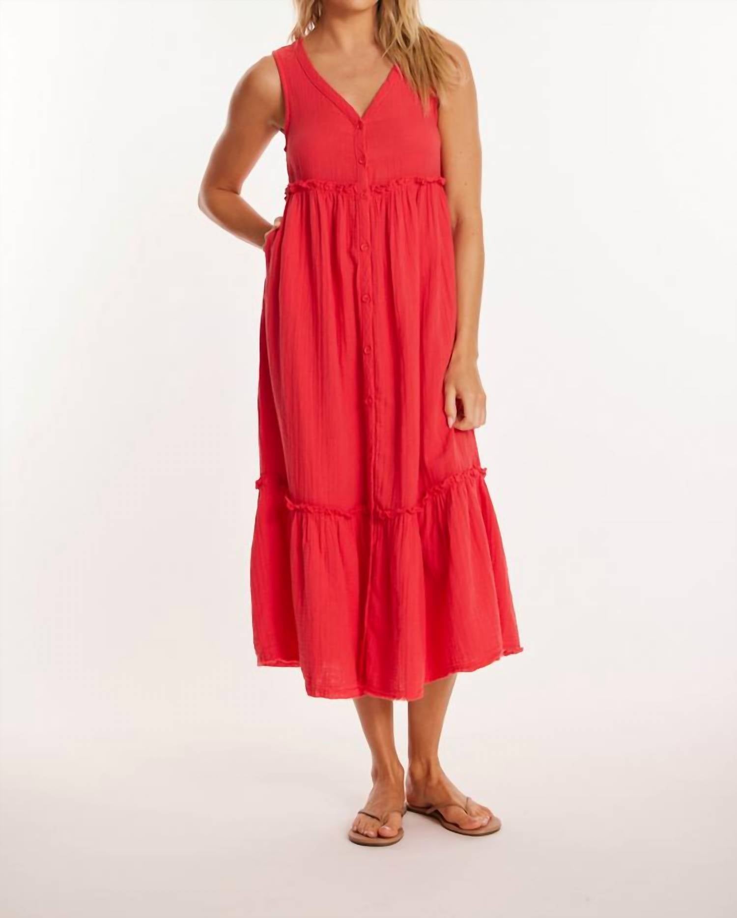 Mododoc - Button Front Tiered Midi Tank Dress - clothing - cotton - dresses