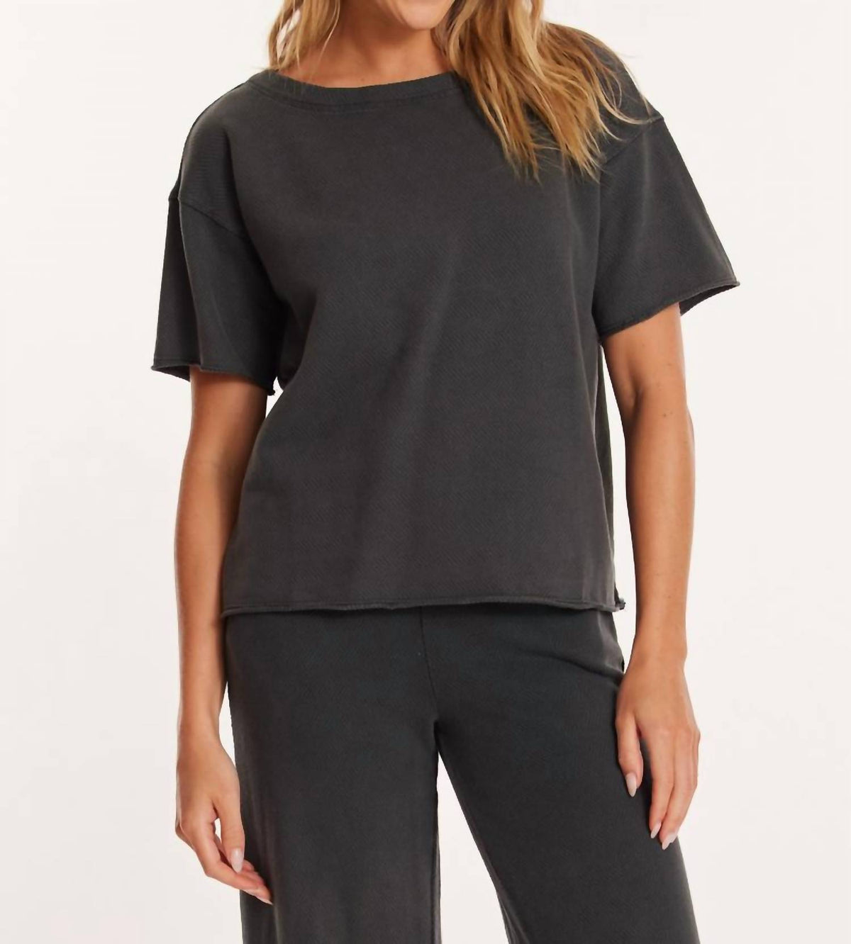 Mododoc - Elbow Sleeve Boatneck Boxy Top