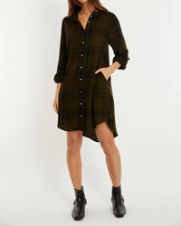 Mododoc - Long Sleeve Plaid Shirt Dress