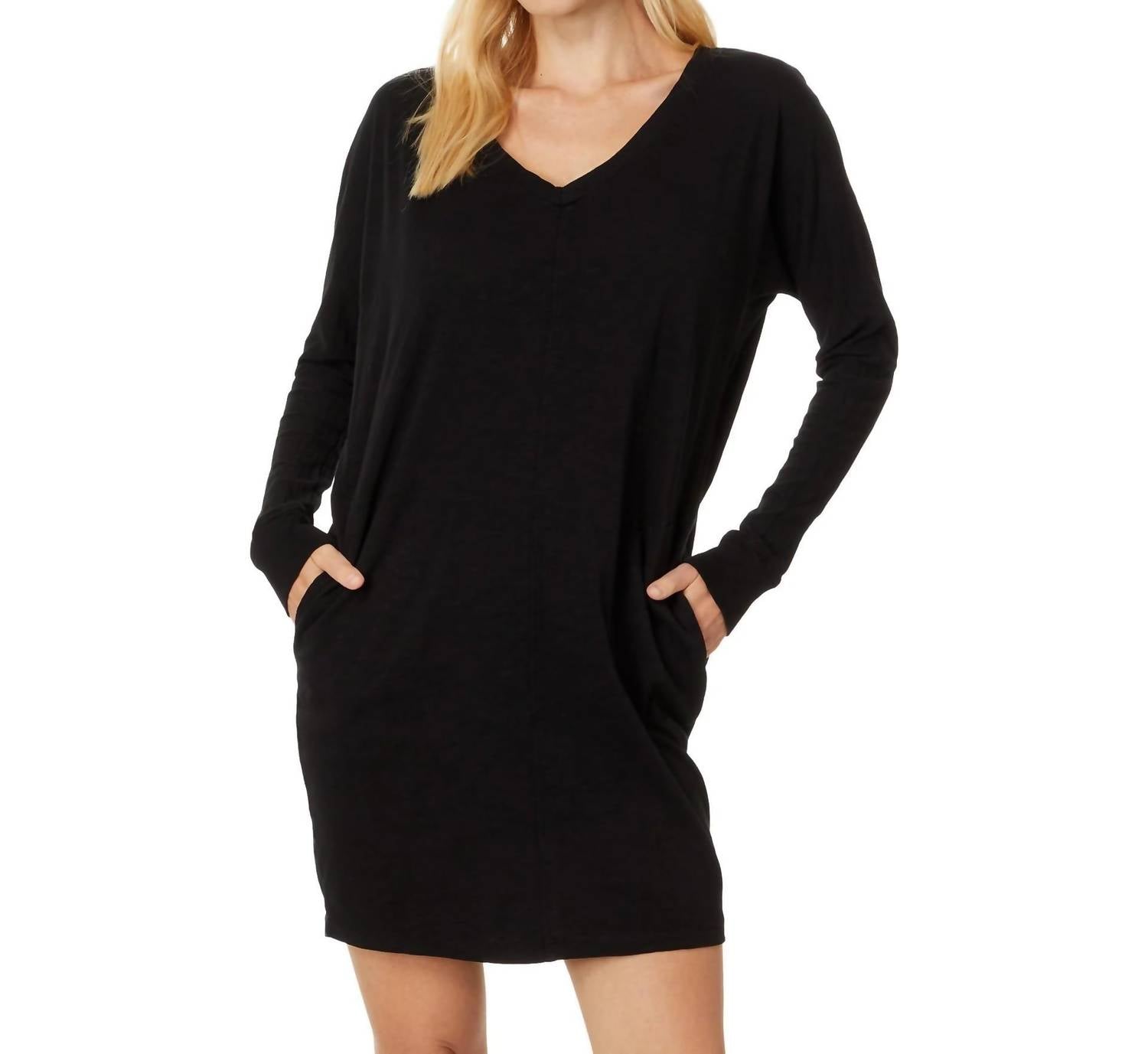 Mododoc - V - neck Dolman Dress - black - clothing - cotton