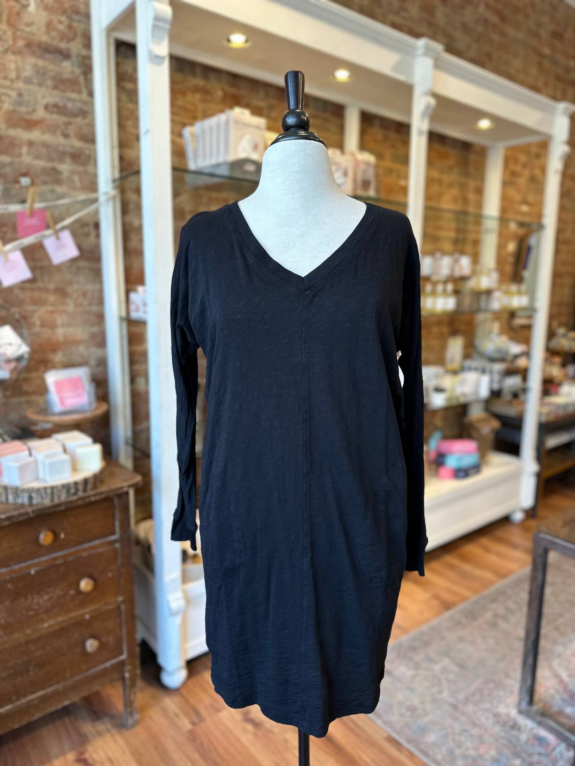 Mododoc - V - neck Dolman Dress - black - clothing - cotton