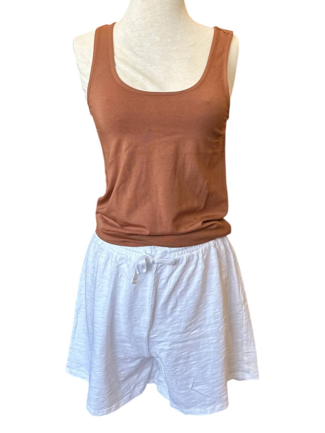 Mododoc - Women's Easy Pull On Shorts With Drawstring - clothing - cotton - high - waist