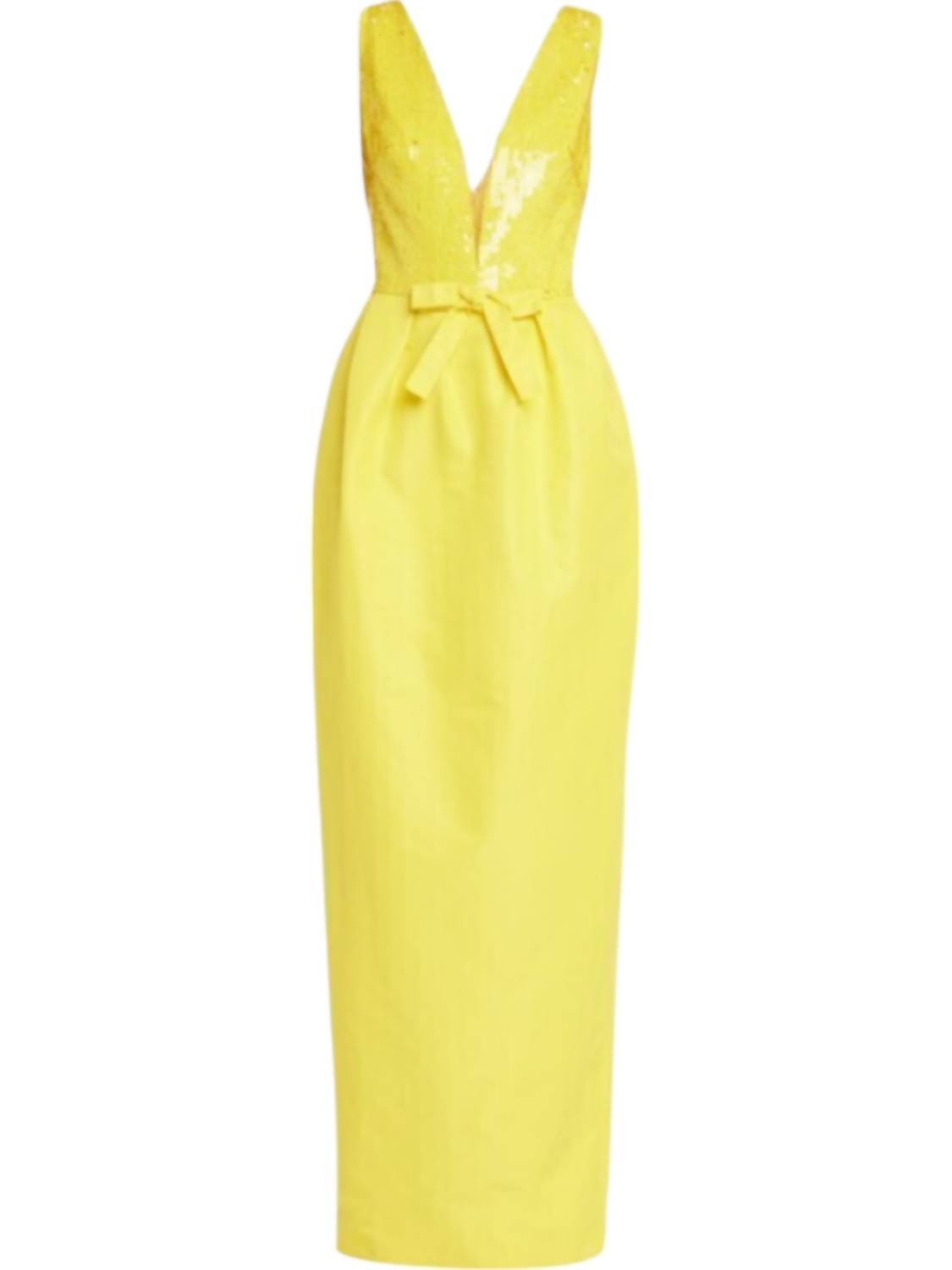 Monique Lhuillier - Faille Sequin Deep V - neck Gown With Bow Detail - clothing - dresses - maxi