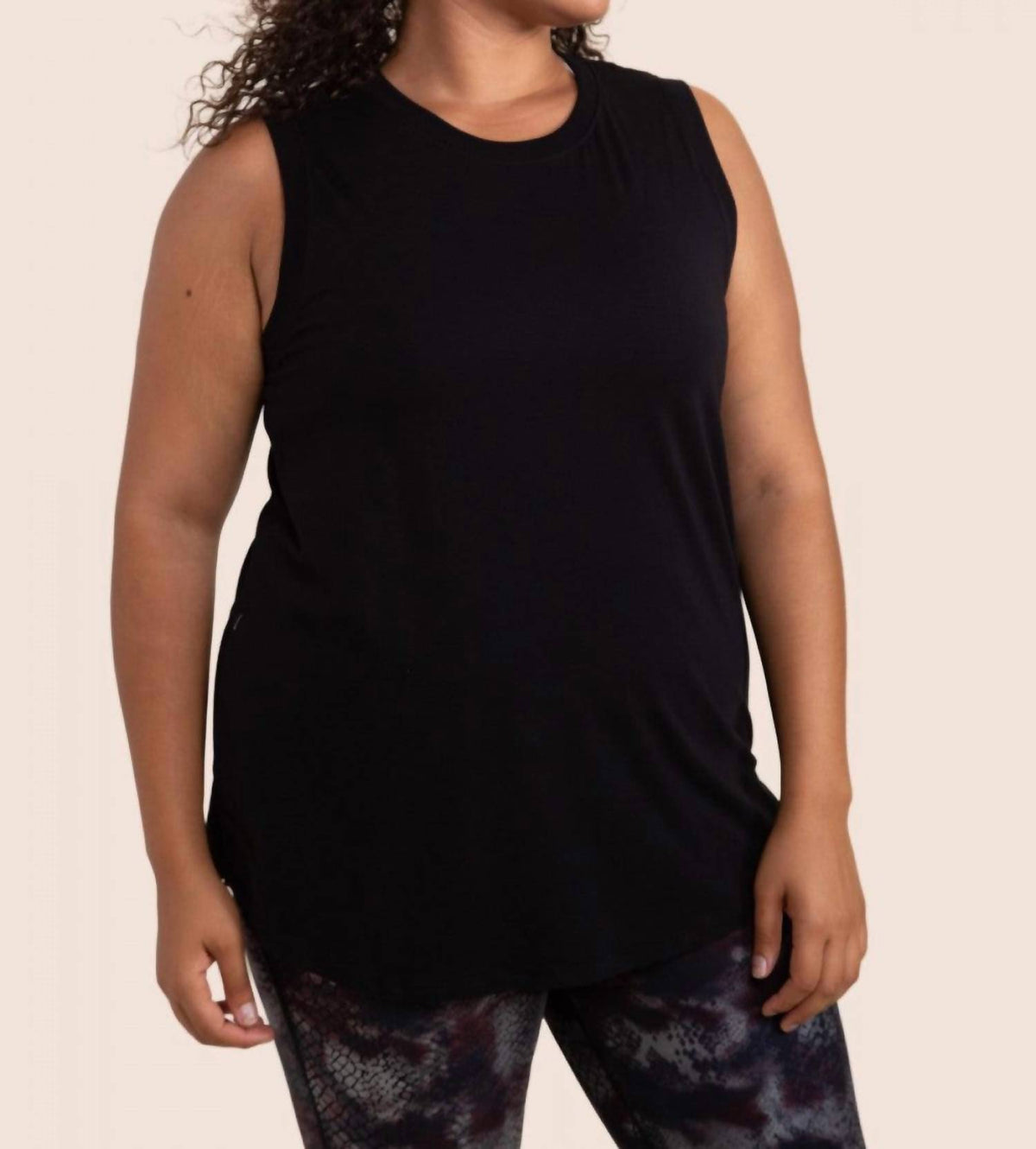 Mono B - Notched Sleeveless Flowy Tank Top