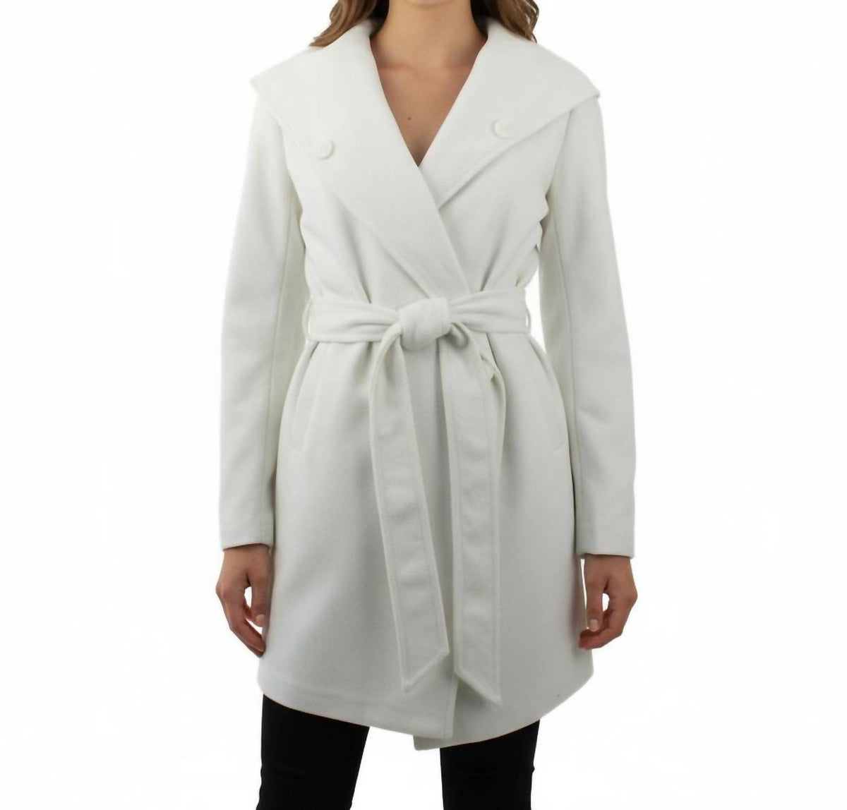 Monoreno - Hooded Shawl Collar Wrap Coat