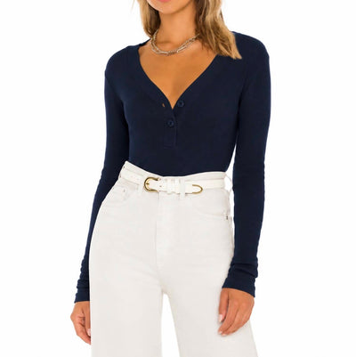 Monrow - RIBBED HENLEY DEEP V TOP