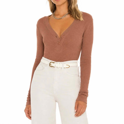 Monrow - RIBBED HENLEY DEEP V TOP