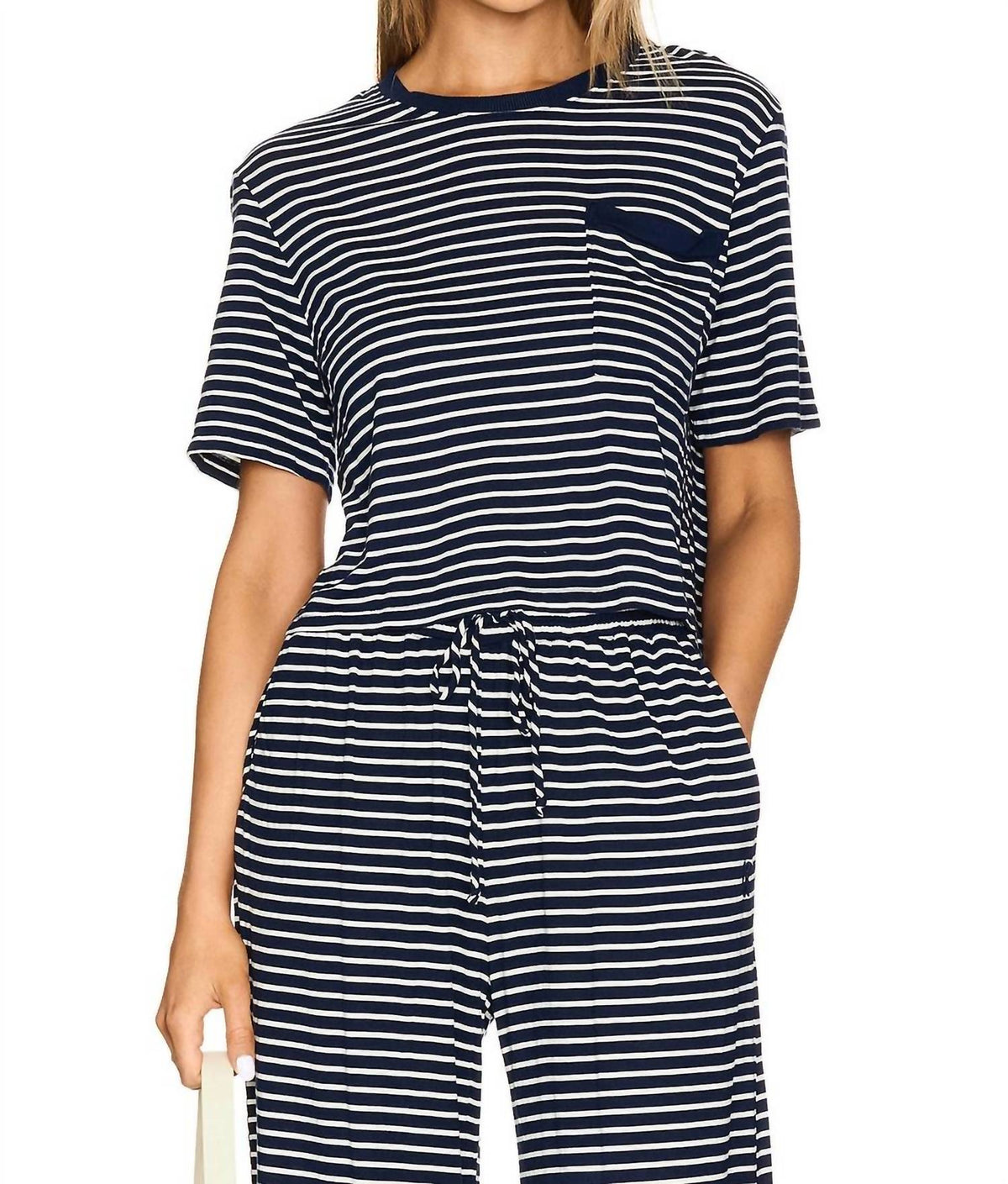 Monrow - Stripe Jersey Crop Pocket Tee