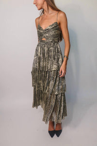 Moon River - Metallic Tiered Midi Dress