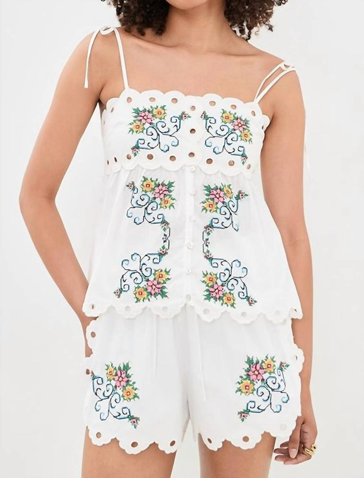 Moon River - Scallop Floral Embroidered Top