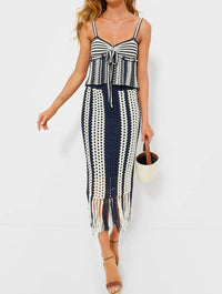 Moon River - Stripe Fringe Crochet Midi Skirt