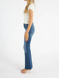 Mother - Cruiser Sneak Fray Flare Mid Rise Jeans - blue - clothing - cotton - blend
