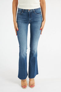 Mother - Cruiser Sneak Fray Flare Mid Rise Jeans - blue - clothing - cotton - blend