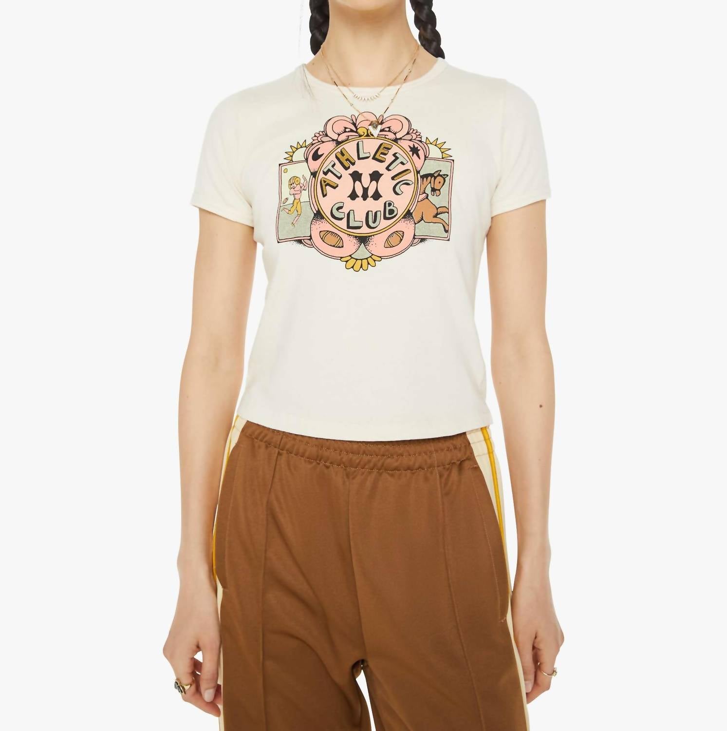 Mother - Itty Bitty Ringer Graphic Tee - beige - clothing - cotton - blend