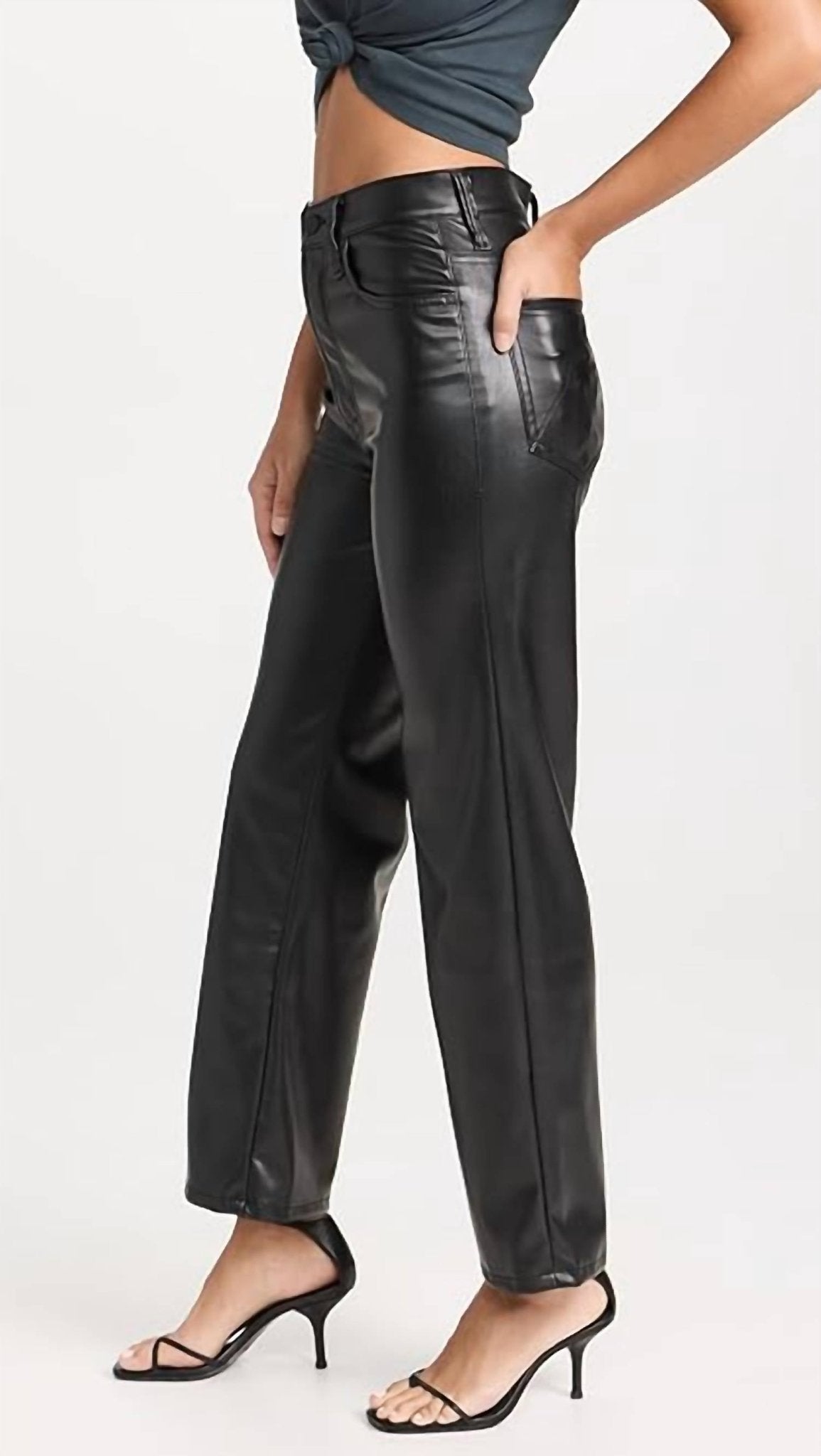 Mother - Rambler Zip Ankle Pants - black - clothing - faux - leather