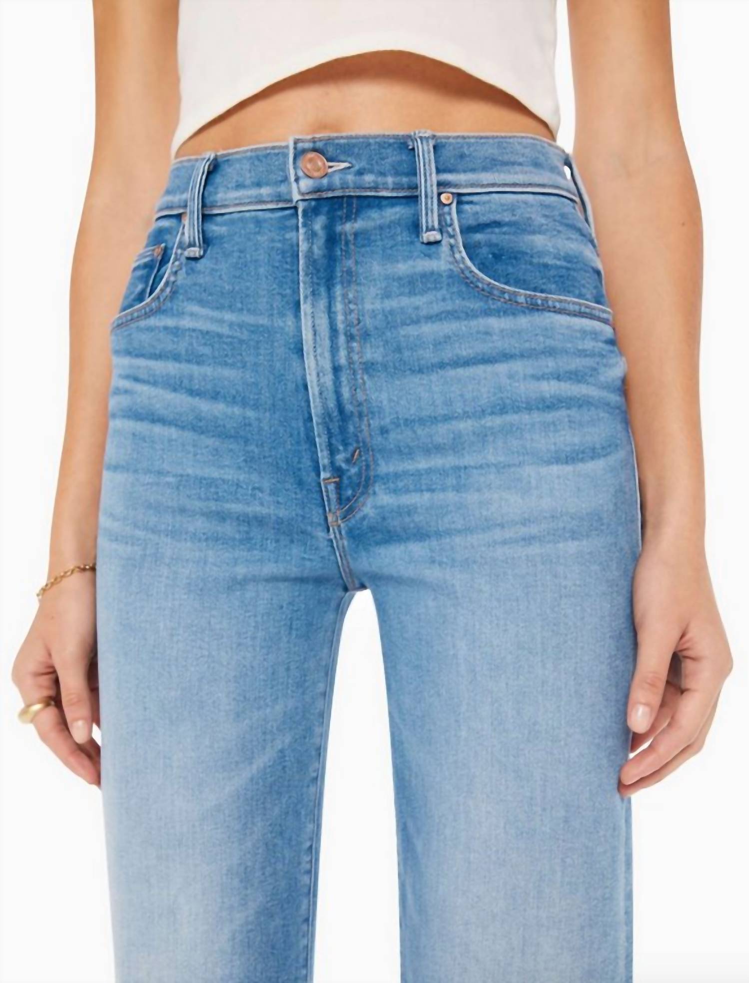 Mother - The Lil Rambler Zip Flood Jeans - blue - clothing - cotton