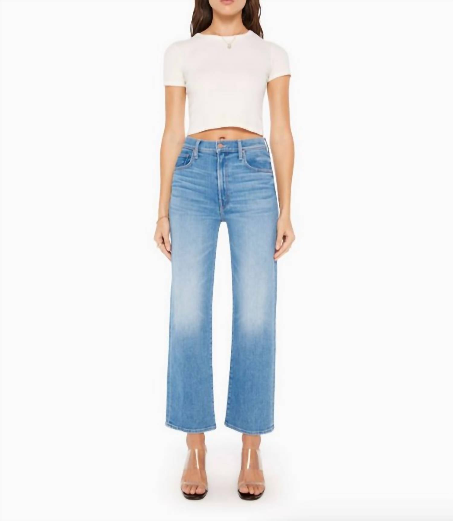 Mother - The Lil Rambler Zip Flood Jeans - blue - clothing - cotton