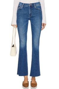 Mother - Weekender Fray Mid Rise Flare Jeans - blue - clothing - cotton - blend