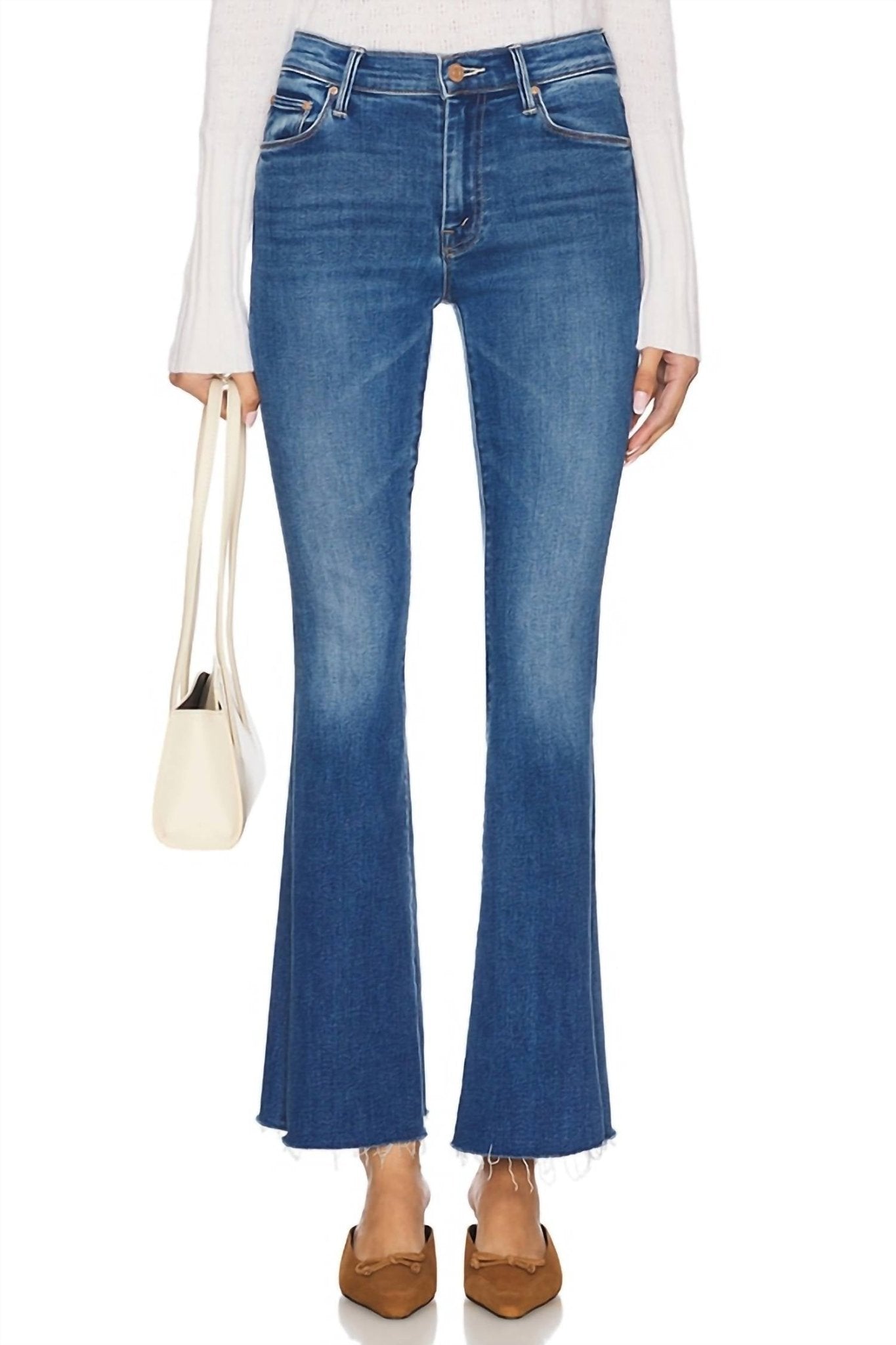 Mother - Weekender Fray Mid Rise Flare Jeans - blue - clothing - cotton - blend