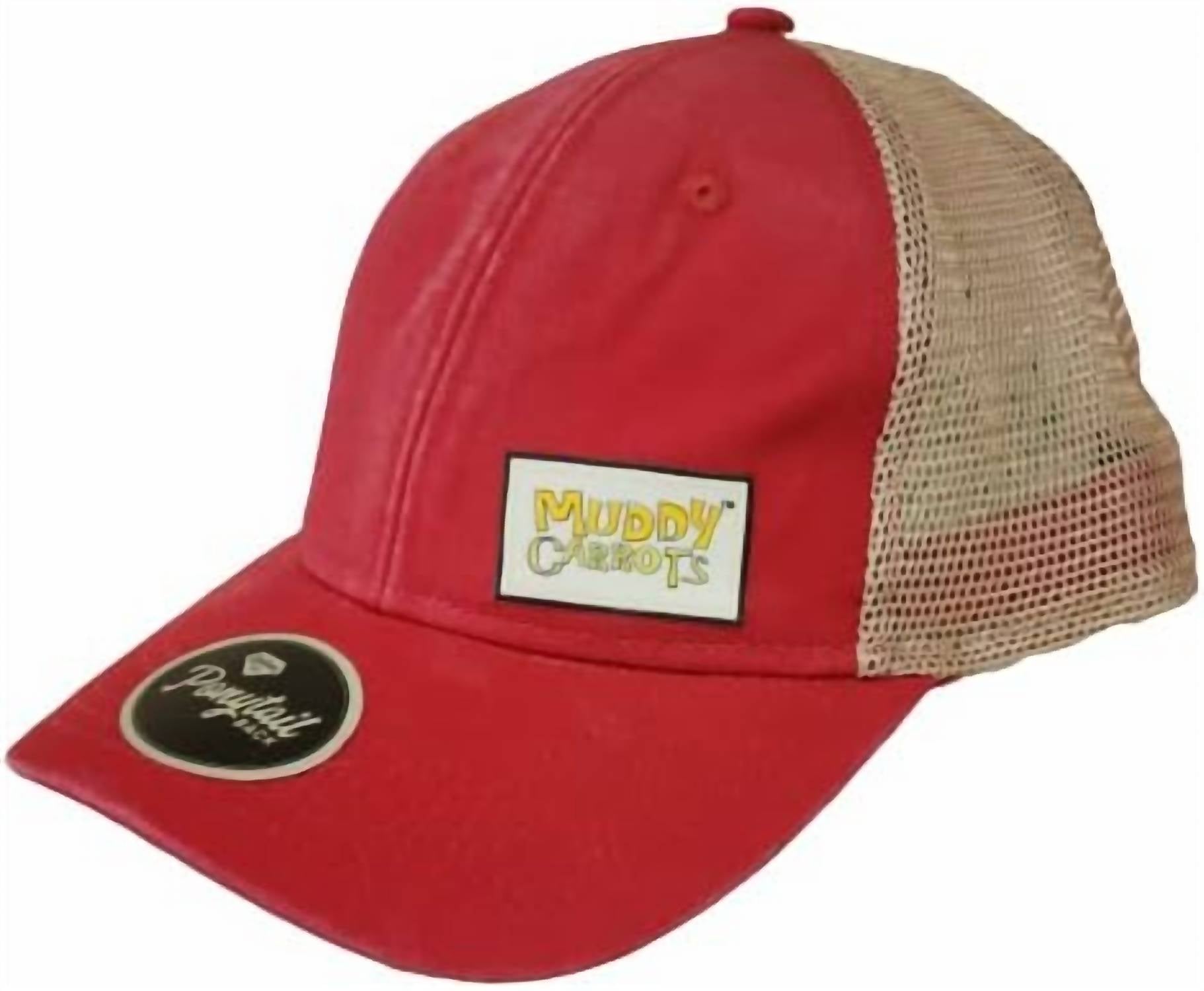Muddy Carrots - Women's Pony Tail Mesh Back Hat - accessories - hats - red