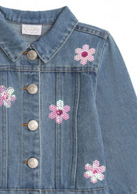 Mudpie - Girls Sequin Daisy Denim Jacket