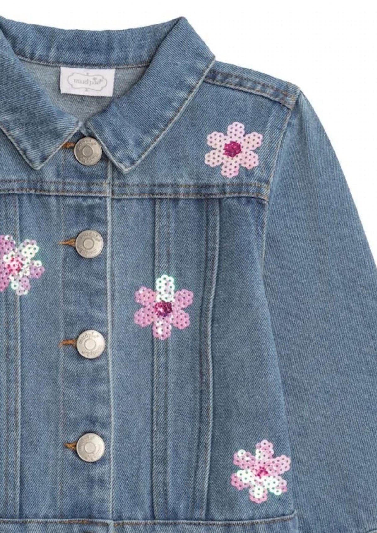 Mudpie - Girls Sequin Daisy Denim Jacket