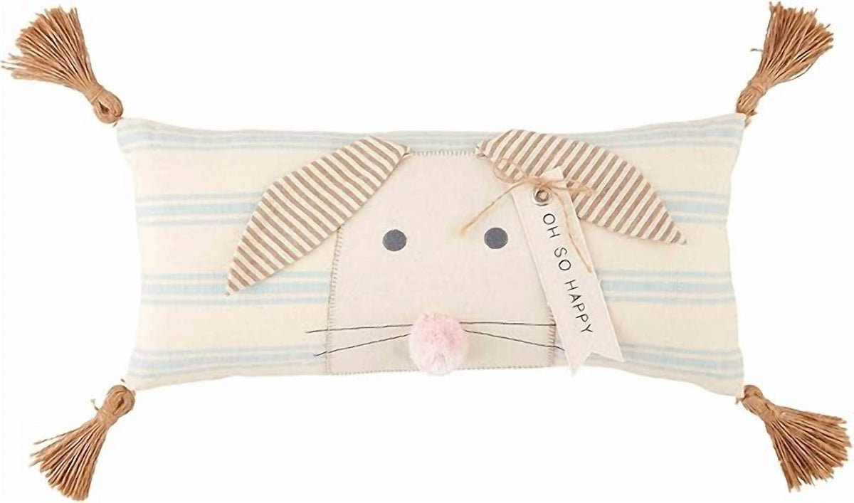 Mudpie - Happy Bunny Striped Pillow