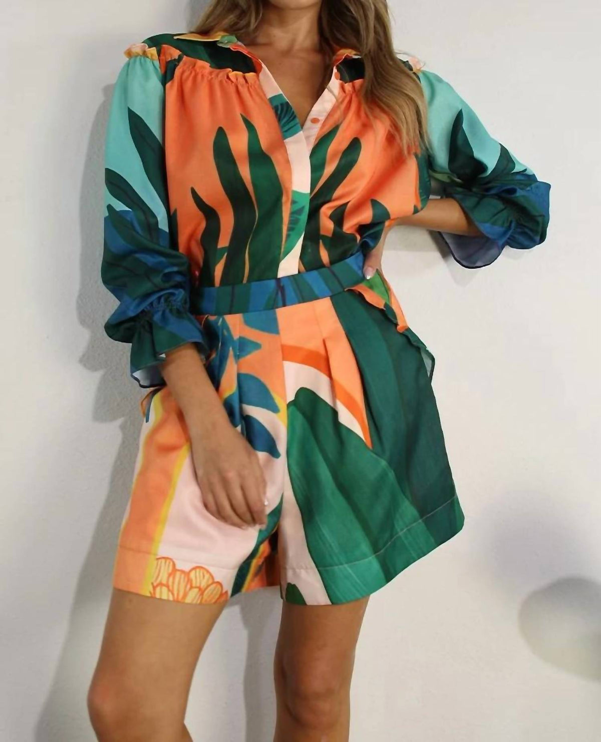 Mulla - Aloha Printed Top And Shorts Set