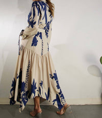 Mulla - Maxi Print Uneven Belted Long Dress