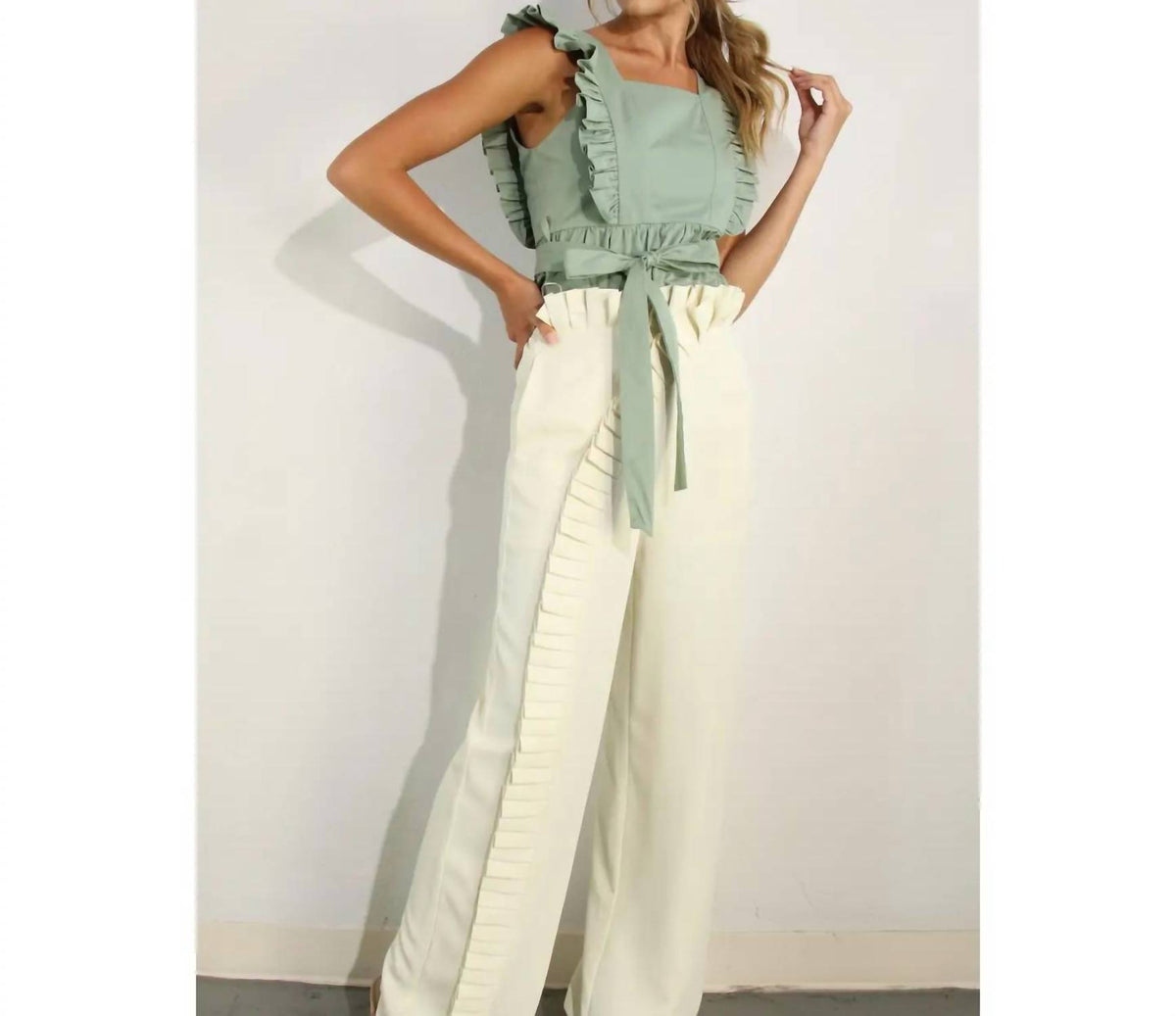 Mulla - Pleated Long Elastic Waist Pants