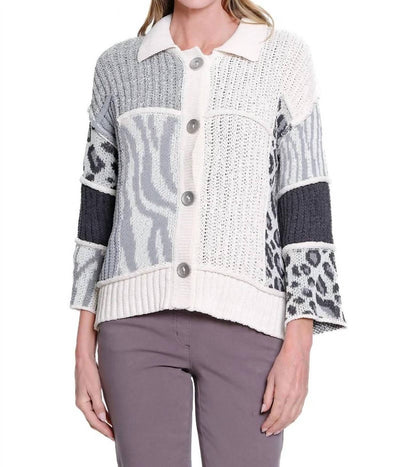 Multiples - 3/4 Sleeve Drop Shoulder Patch Sweater Cardigan