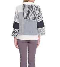 Multiples - 3/4 Sleeve Drop Shoulder Patch Sweater Cardigan