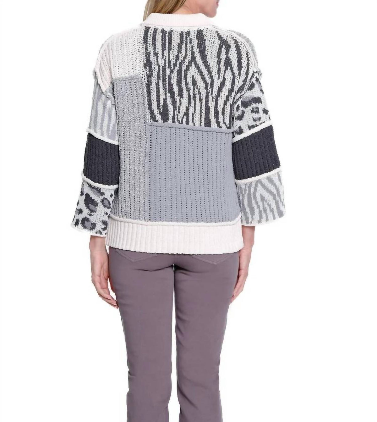 Multiples - 3/4 Sleeve Drop Shoulder Patch Sweater Cardigan
