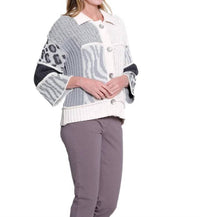 Multiples - 3/4 Sleeve Drop Shoulder Patch Sweater Cardigan