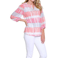 Multiples - 3/4 SLEEVE NOTCH NECK EMBROIDERY TOP