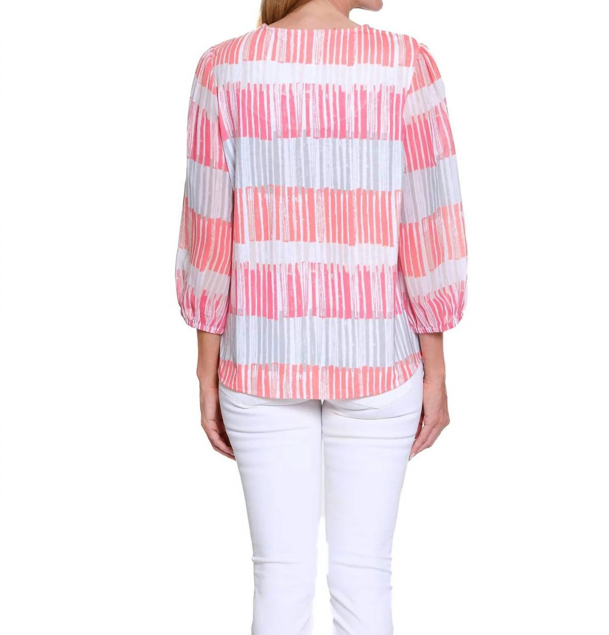Multiples - 3/4 SLEEVE NOTCH NECK EMBROIDERY TOP