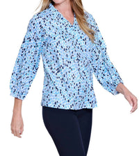 Multiples - 3/4 SLEEVE RUFFLE V NECK TOP