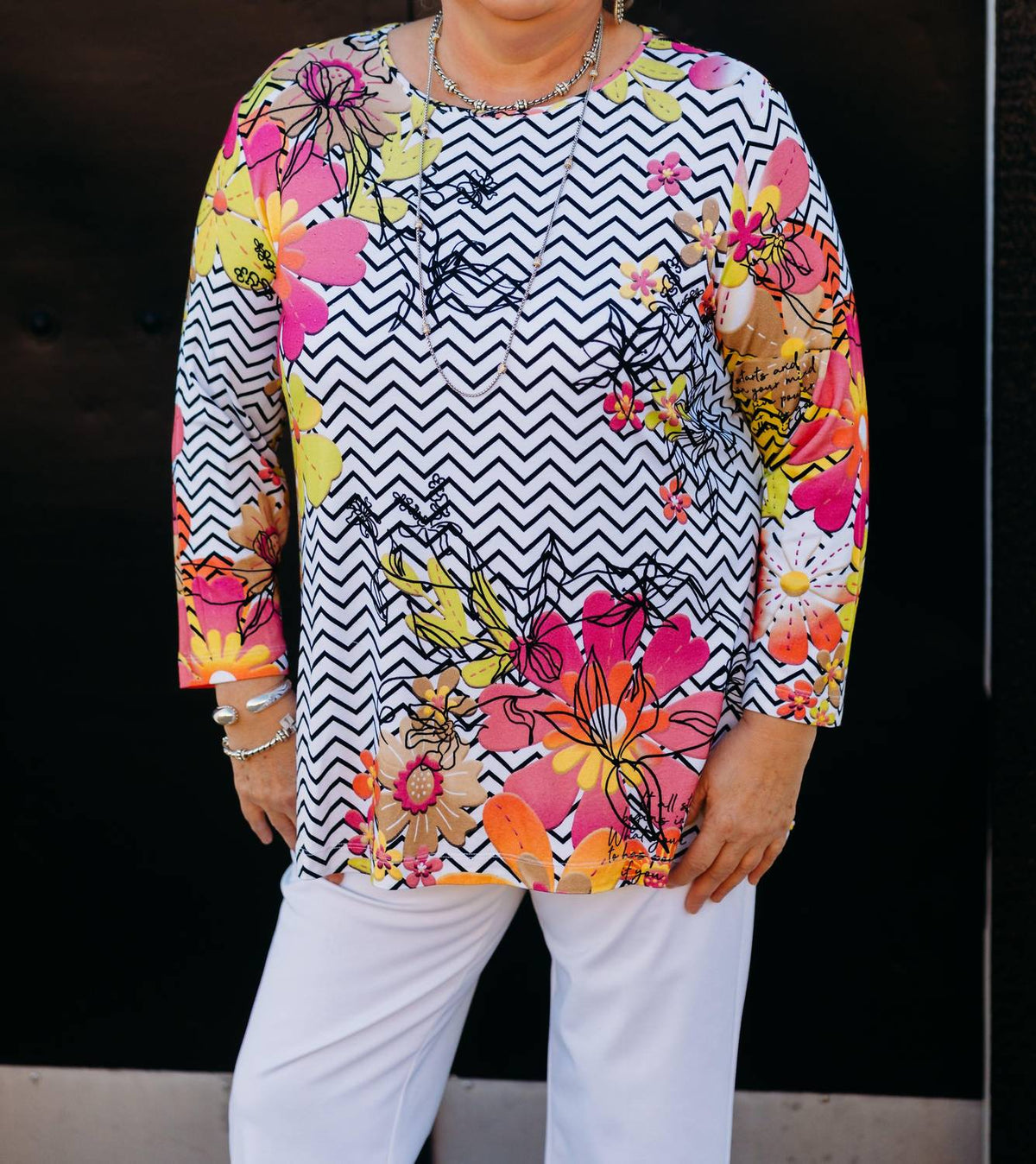Multiples - 3/4 Sleeve Scoop Neck Embelished Top