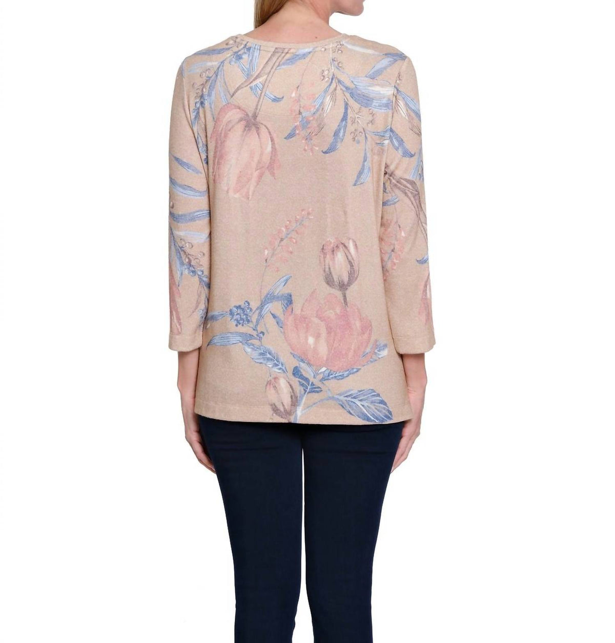 Multiples - 3/4 Sleeve Scoop Neck Embellished Top