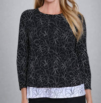 Multiples - 3/4 SLEEVE SCOOP NECK SPLIT BACK LAYERED TOP