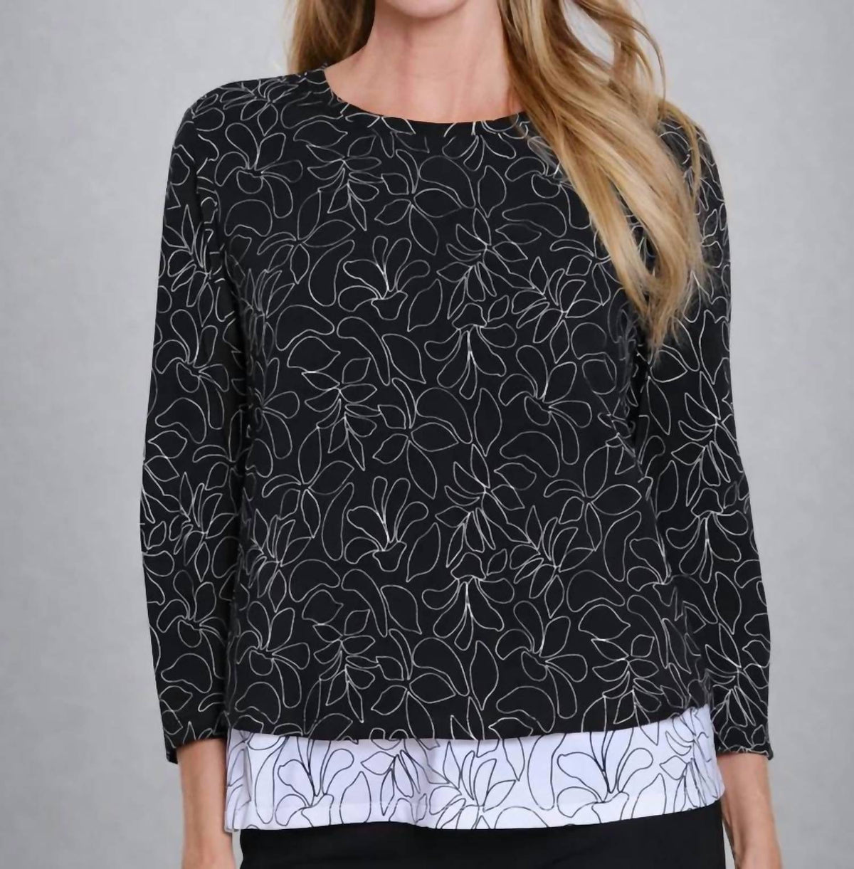 Multiples - 3/4 SLEEVE SCOOP NECK SPLIT BACK LAYERED TOP