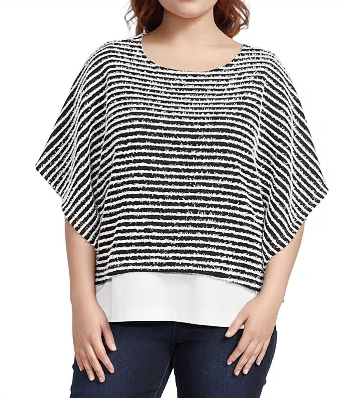 Multiples - Boat Neck Poncho Top With Attached Tank