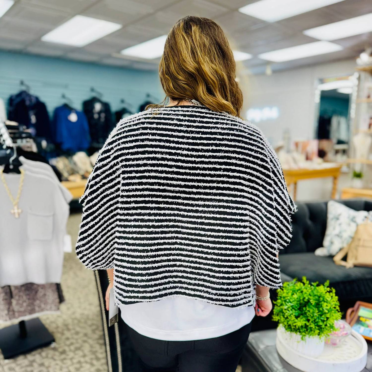 Multiples - Boat Neck Poncho Top With Attached Tank