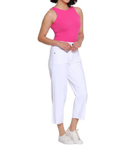 Multiples - BUTTON AND ZIP FRONT 5 POCKET RAW EDGE HEM CROP PANT